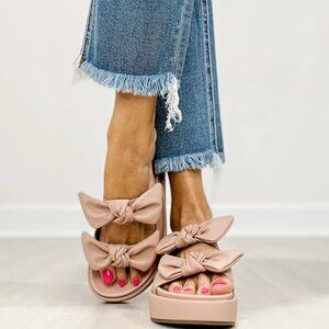 Corkys Blush Pink Bow Platform Slide Sandals